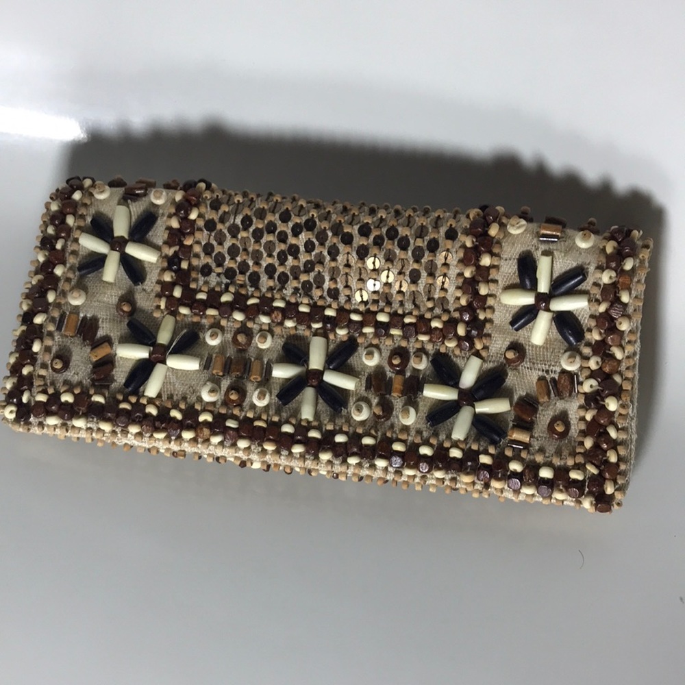 Vintage Moyna Wooden Beaded Boho Clutch Unique